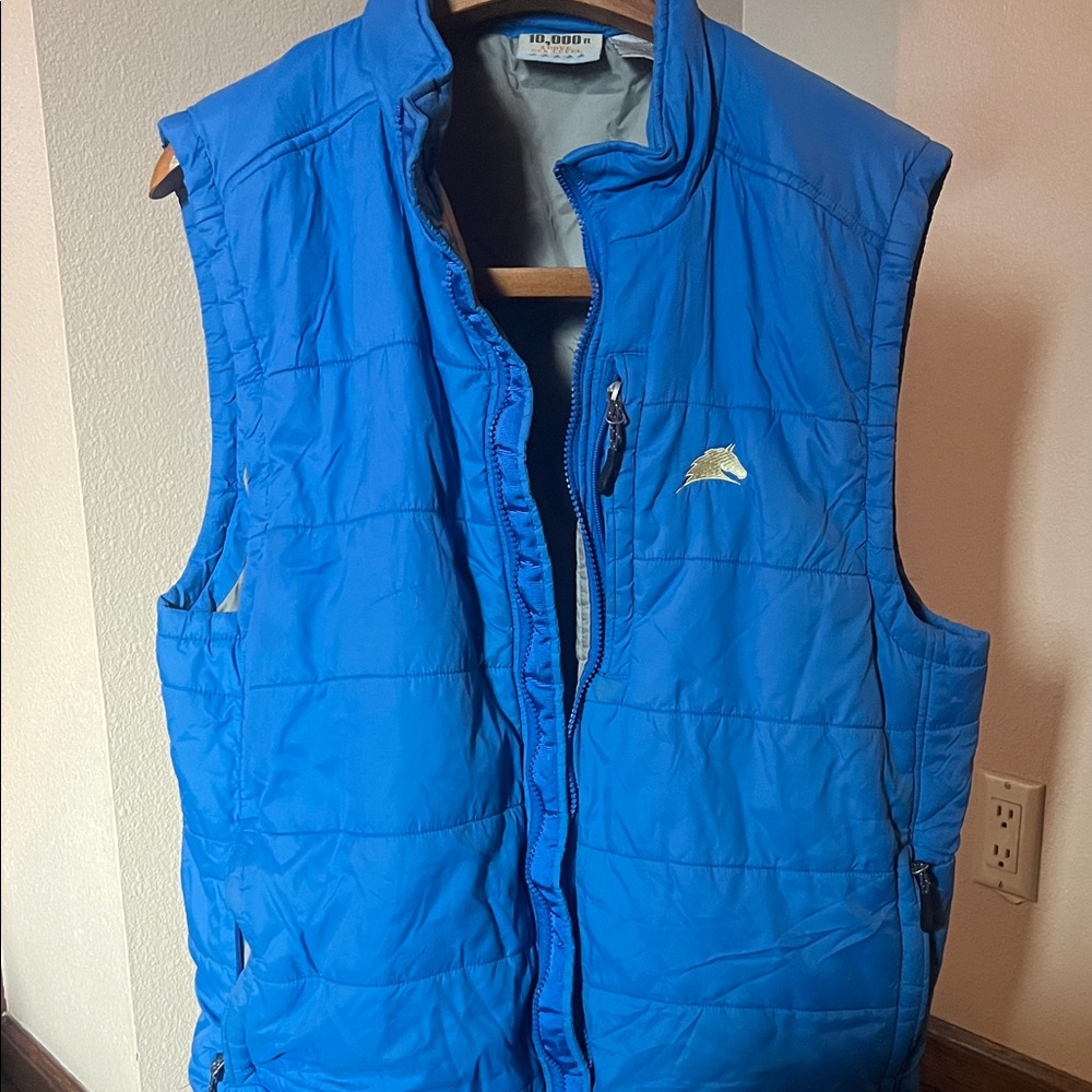 Bundle of two one blue one black men’s puffy vest need zipper repairs